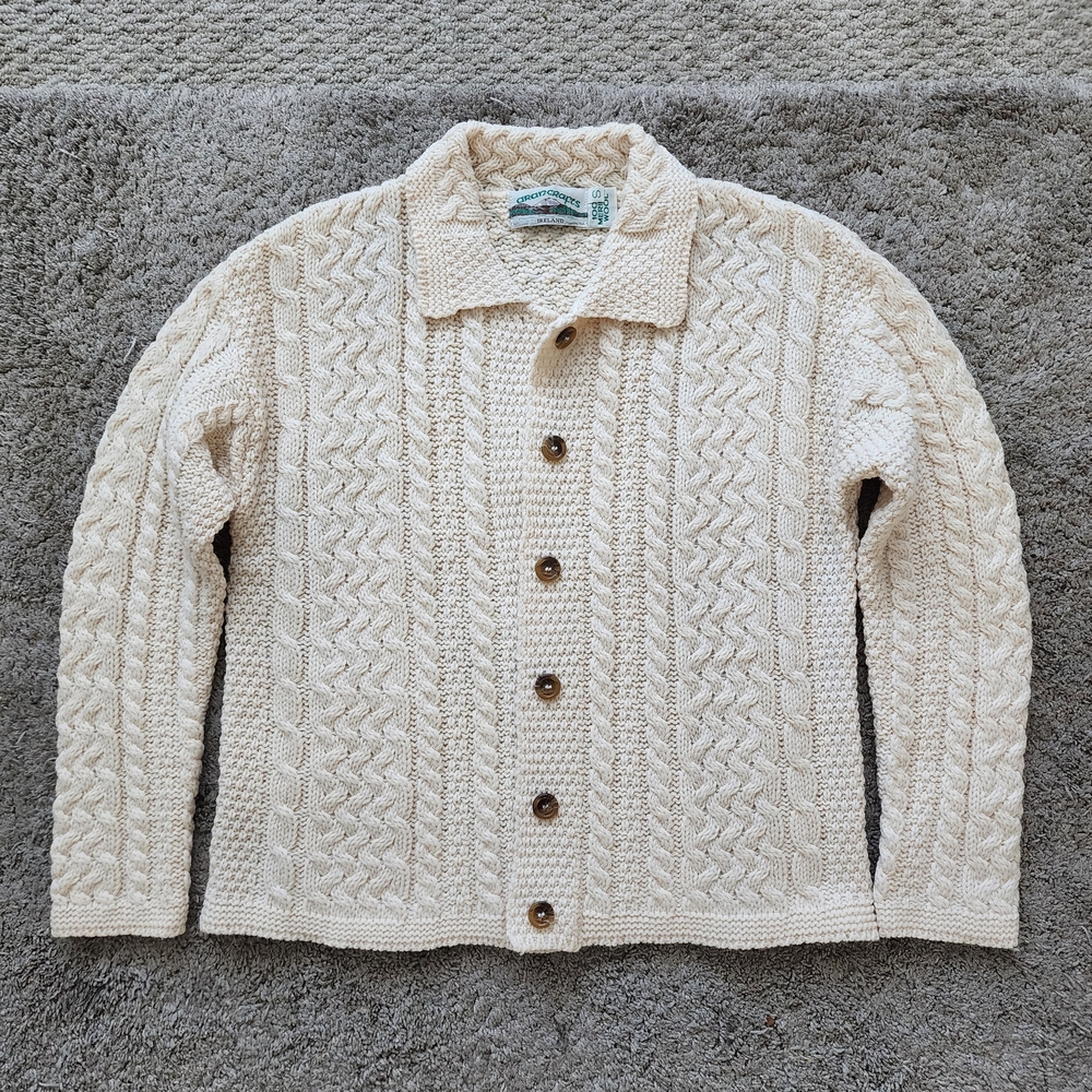 Aran Arancrafts Crafts S Irish Ivory Merino Wool Cardigan Sweater